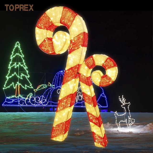 Toprex Christmas Led Light up Holiday Acrylic Red Warm White Candy Cane Stick Wands Lights Outdoor