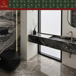<span class=keywords><strong>Lavabo</strong></span> de Mármol Negro Tallado con Vetas Blancas GOLDKING, Diseño de Lujo, Columna Redonda de Piedra Sólida y <span class=keywords><strong>Lavabo</strong></span> de Pared OEM - Product Image 5