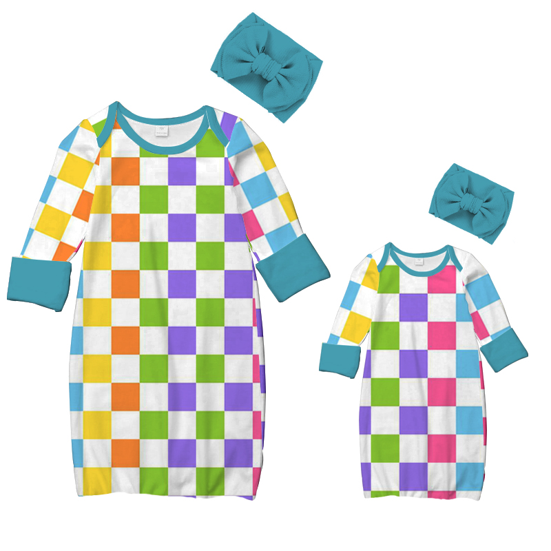 Новые дизайнерские милые красочные площадная принт с милой лентой «mommy and me» детские пижамы