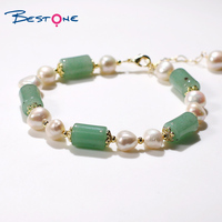 Bestone 2022 nouveau Design perle d'eau douce avec Aventurine verte 8mm perles de pierre naturelle Bracelet porte-bonheur Bracelet perles
