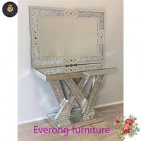 Table console moderne en forme de W avec miroir argenté Table d'entrée avec diamants écrasés Meubles de salon Taille de couleur réglable