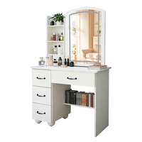 Table de toilette moderne et simple avec miroir LED, bureau de maquillage avec 4 tiroirs, coiffeuse en bois pour chambre et hôtel