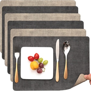 Myir JUN Dual Sided Faux Leather Square <strong>Placemats</strong> <strong>Set</strong> <strong>of</strong> <strong>6</strong> Non-Slip &amp; Washable (Gray Beige) Indoor/Outdoor Use - Product Image 1