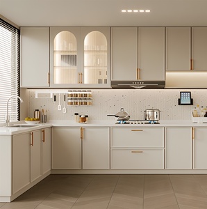 Armoires de cuisine en bois massif de style français, couleur blanc crème personnalisée, portes en bois massif, pour villa et maison. - Product Image 2
