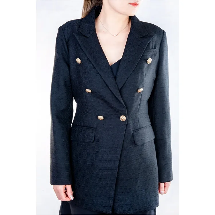 Wholesale ladies female jacket slim fit black double breasted blazer women