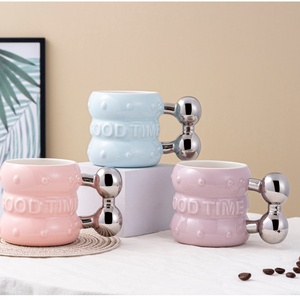 Light Luxury Silver Plated Handle 14 oz Water Milk Tea <b>Bottle</b> Ceramic Cup Beer Beverage Mug Customized Ceramic Cups - Product Image 1