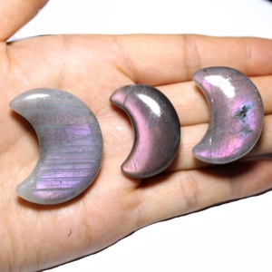 Tay Chạm Khắc Màu Hồng Tự Nhiên Màu Tím Flash Labradorite Pha Lê Trăng Lưỡi Liềm Cho Mặt Dây Chuyền - Product Image 2