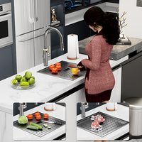 MOSHE Robinet de cuisine à montage sous plan, avec plaque de couverture invisible pour mini-plan de travail, pour évier rectangulaire noir gaufré fait main 5