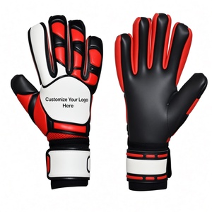 Gants de gardien de but de football à doigts entiers en cuir PU antidérapants avec sangle de poignet réglable unisexe noir rouge blanc - Product Image 1