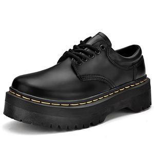 Mocasines de cuero antideslizantes con punta redonda negra para mujer, zapatos informales gruesos para Primavera, otoño e invierno con plataforma con cordones - Product Image 3