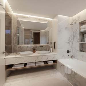 Mueble de Baño Flotante de Estilo Americano Moderno, Elegante y de Lujo, Fabricado en Madera Contrachapada con Herrajes, Personalizable para Hoteles - Product Image 1