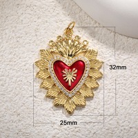 P103 Подвеска-шарм в форме сердца из латуни с позолотой 18K, красной эмалью и дизайном «Священное сердце» для создания ювелирных изделий