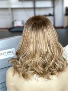 Alta calidad 100% europeo medio suelto onda judía cabello humano virgen grado Rubio transparente para encaje peluca Kosher sin pegamento - Product Image 4