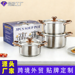 Stainless Steel Soup <b>Pot</b> <b>Set</b> Double-Handled Induction Compatible Universal Stovetop Cookware Kitchen Gift <b>Set</b> - Product Image 4