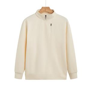 Yigeshan Men's Stand Collar Half Zip <b>Sweatshirt</b> Loose Fit Solid Color <b>Long</b> Sleeve Autumn Winter Leisure Wear - Product Image 2