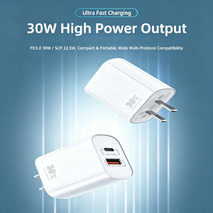<span class=keywords><strong>Cargador</strong></span> Rápido GaN de 30W con Doble Puerto PD 3.0 QC 3.0 22.5W PPS USB-C, <span class=keywords><strong>Cargador</strong></span> de Pared con Enchufe para EE. UU., UE y Reino Unido, Protección OVP para Laptop - Product Image 1