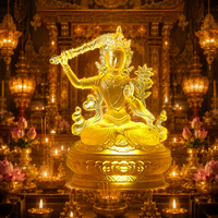 Statue de Bodhisattva Manjushri en cristal Liuli faite à la main, sculpture bouddhiste de la sagesse portant un épée, 18,5 cm, pour temple et autel domestique