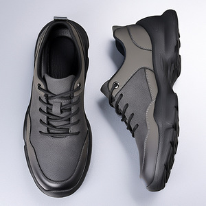 Chaussures en cuir décontractées et sportives pour hommes, grises et noires, à lacets, légères, pour le travail et les loisirs, couleur unie 9626 - Product Image 1
