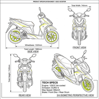 Scooter à essence 125cc 4 temps refroidi par air EEC Euro5 EFI avec démarrage sans clé, frein à disque avant et frein à tambour arrière, grand réservoir de 8L pour adultes - Achat en gros