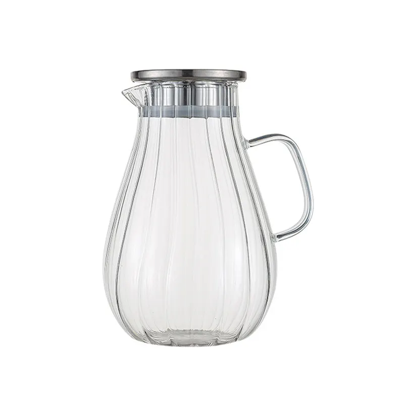 Vertical Striped Kettle Set Coffee or Juice Jugs in Japanese Style Glass Can by Electrical Stove Table Tea Glass Ware Set