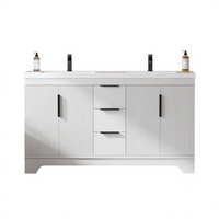 Meuble-lavabo moderne autoportant en MDF avec double vasque 48''/60'', 3 portes, robinet et drain à fermeture douce