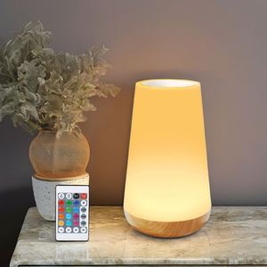 Modern Style <b>Touch</b> Remote Control LED Nightlight Table <b>Lamp</b> Warm White <b>Light</b> Wooden Grain Design for Bedroom Bedside Battery - Product Image 1