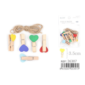 Ilan Mollette in Legno a Forma di Cuore 3,5 cm con Corda di Canapa, Confezione da 10 Pezzi (circa) - Product Image 2