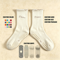 POPSOX Chaussettes de yoga et de pilates professionnelles pour femmes - Respirantes, douces, tricotées, sans coutures, antidérapantes, avec volants décoratifs, pour usage quotidien