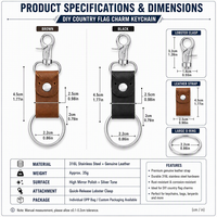 Porte-clés en acier inoxydable 316L avec breloque drapeau national, fermoir mousqueton modulaire, accessoire cadeau DIY