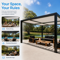Pergola bioclimatique murale en aluminium motorisée, imperméable, avec toit à lames orientables, pour balcon, usage intensif
