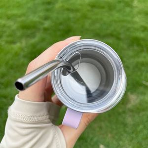 US 3oz Macaron Stainless Steel Drinking Shot Glasses Tumblers Sublimation Blanks Travel Coffee <b>Beer</b> Mugs with Metal Straw Handle - Product Image 4