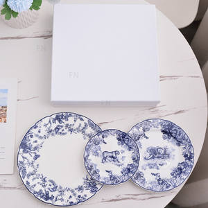 Juego de platos de porcelana ecológicos personalizados de 3 uds al por mayor, cerámica gris de estilo occidental de alta dureza para bodas almacenada - Product Image 3