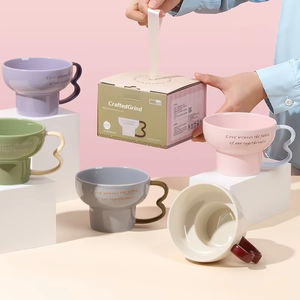 Vente en gros de tasses à café en céramique colorées de 45 ml, style français pour couple, style luxe léger, grande capacité pour le bureau, la maison et les cafés - Product Image 1