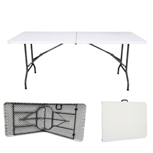 Modern Durable Outdoor Folding Portable Plastic & Steel Commercial Oblong Dining <b>Table</b> White+Green for School & Hotel Use - Product Image 1