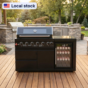 Cucina Esterna di Lusso Personalizzata con 6 Bruciatori in Acciaio Inox Nero, Isola BBQ con Frigorifero per Giardini su Misura - Product Image 1