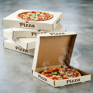 Custom Embossed Self-Erecting Pizza Boxes 12" <strong>X</strong> 12" <strong>X</strong> 2" 14" 16" <strong>50</strong> Pack White on Brown Kraft Paper Disposable Sushi Pizza Boxes - Product Image 1