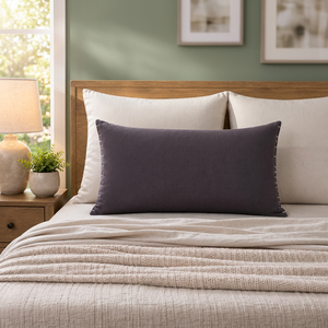 Housse de coussin lombaire en coton et lin de qualité supérieure |   Coussin rectangulaire décoratif gris anthracite foncé pour canapé et chambre à coucher - Product Image 3