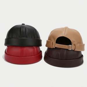 New Solid Color PU Leather Blank Docker Hat Men Women Fashion Simple Retro Autumn Winter <b>Brimless</b> Sports <b>Caps</b> - Product Image 1