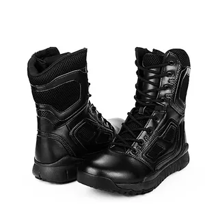 name brand waterproof black leather tactical boots