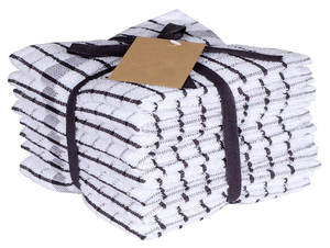 Serviettes de cuisine en coton rayées blanc et noir, tissées, rectangulaires, lavables en machine - Product Image 1