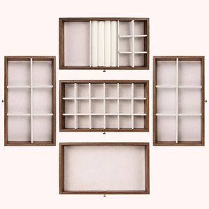 Boîte de rangement à bijoux grande capacité avec couvercle transparent anti-poussière, tiroirs imitation bois et compartiments pour bagues et colliers - Product Image 5