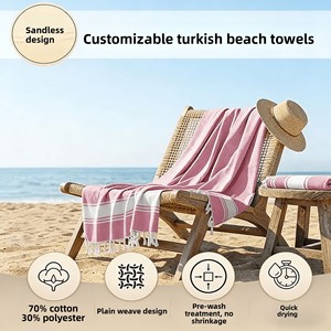 Serviette de plage turque 100% coton, légère, sans sable, avec pompons, type Fouta, Pestemal, <span class=keywords><strong>Hammam</strong></span> - Product Image 5