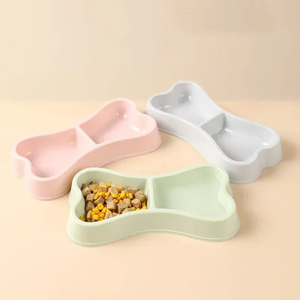 Gamelle double en forme d'os pour chien, écologique, rose, en plastique, pour chiot, gamelles pour chat, couleur aléatoire, fournitures pour animaux de compagnie - Product Image 5