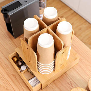 Organisateur de tasses à café en bambou avec tiroir, distributeur à 4 compartiments - Product Image 1