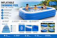 Piscine gonflable familiale HUARUNKE, PVC épaissi, portable, pour intérieur et extérieur, capacité 500 kg, peut accueillir plus de 10 personnes