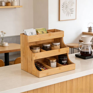 Bamboo Storage <b>Box</b> 27x17x24.5cm Three Tier Multi Compartment For Tea Coffee <b>Milk</b> Tea Shop Organizing Rack - Product Image 4