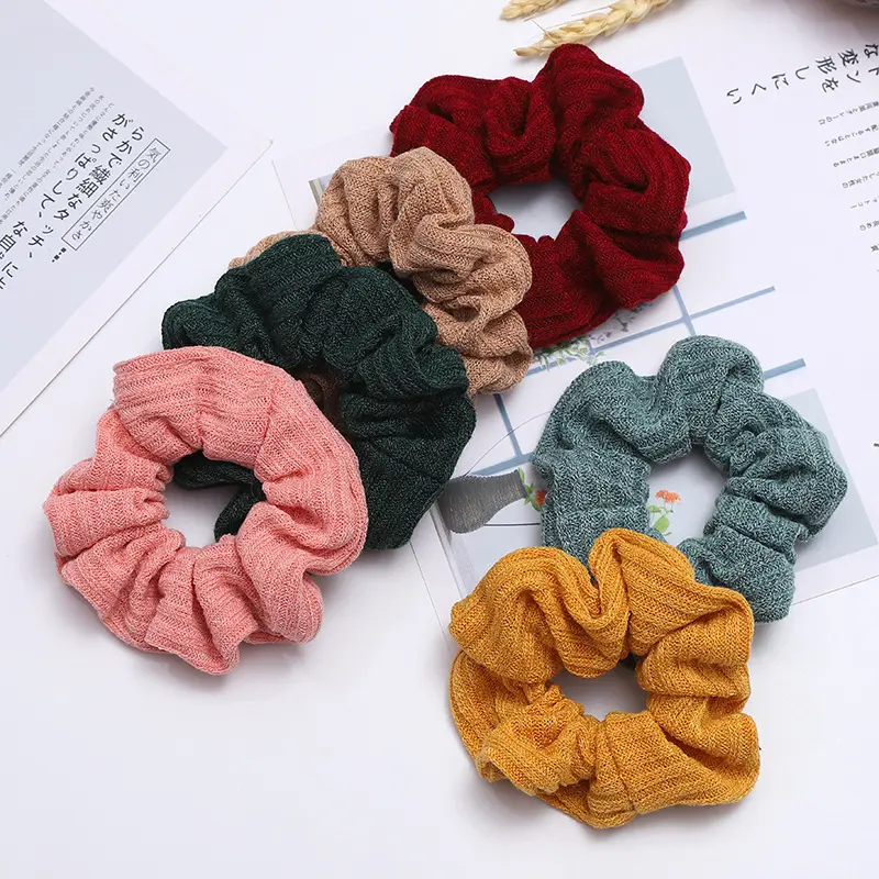 1 Stuk Gebreide Stof Scrunchies Elastische Haarbanden Vrouwen Meisjes Warme Zachte Paardenstaart Houder Haarbanden Mode Winter Haar Accessoires