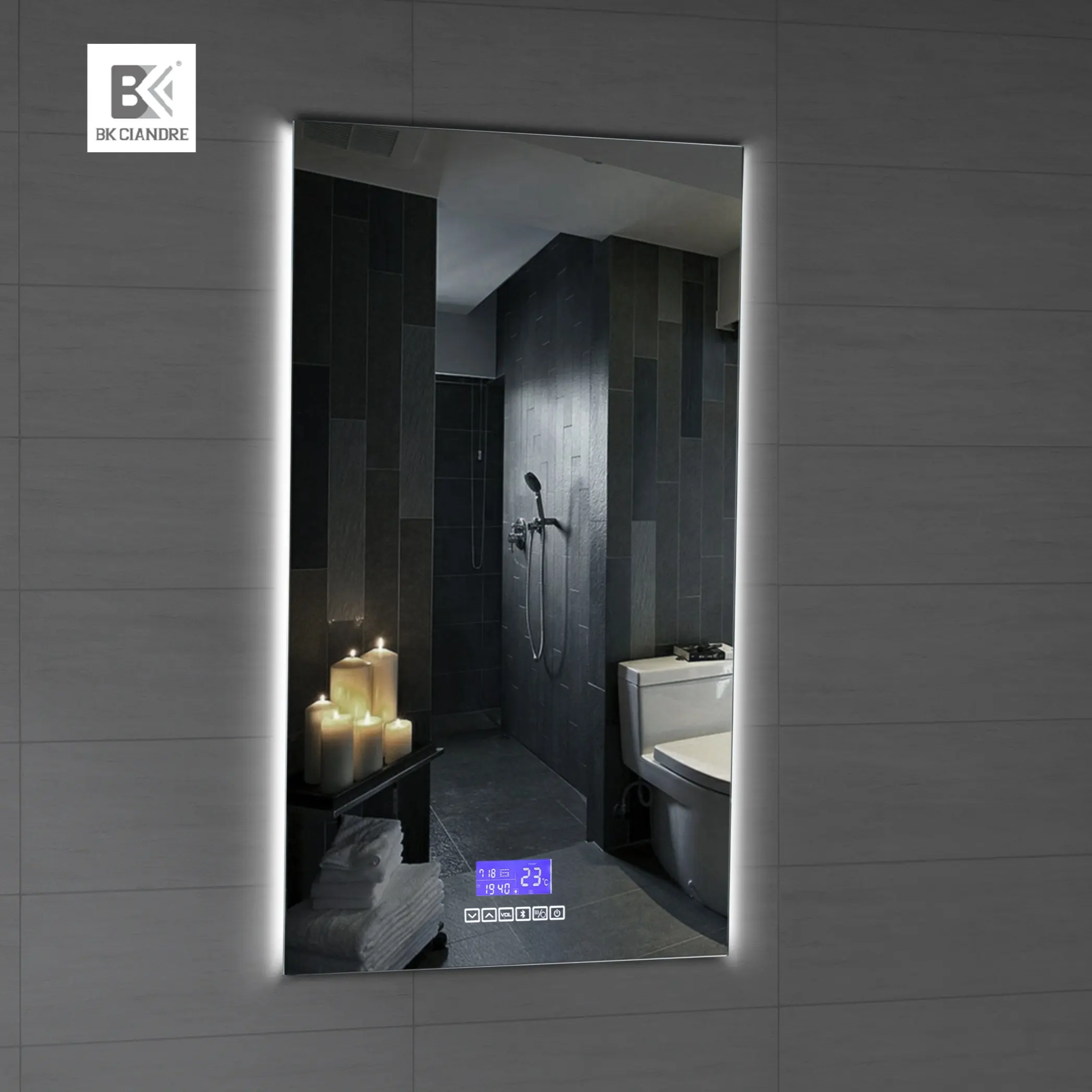 Otel akıllı çerçevesiz dokunmatik ekran Dimmer ışıkları çağdaş banyo Led aydınlatmalı ayna sıcaklık