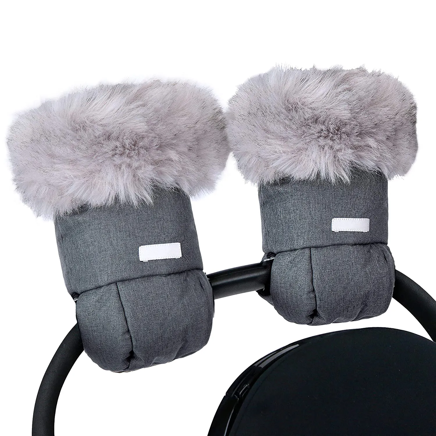 Winter Baby Stroller Hand Muff With Fur, Windproof Pram Hand Warmer Stroller Gloves, Snowproof Stroller Handle Hand Warmer Muff