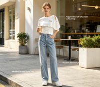 Atasan Wanita Putih Asimetris Off-Shoulder Slim Fit 2026 dengan Detail Ikat dan Potongan Bahu, Modern Fit, 100% Katun Ramah Lingkungan dan Bernapas